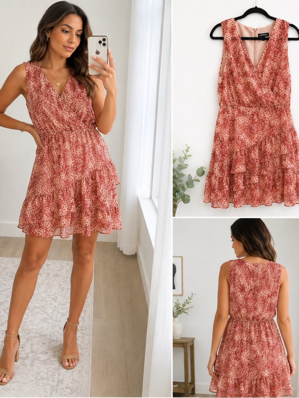 Express Pink Rust Floral Ruffle Wrap Mini Dress